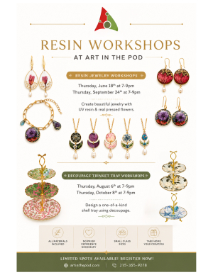 Resin Jewelry Workshops – Hands-On Creative Experience! BYOB Workshop!